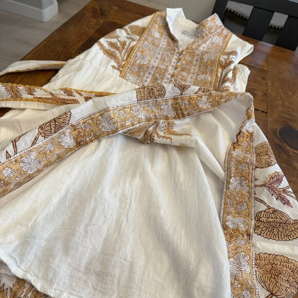 SUE SARTOR Hand Made Block Printed Brown&Cream Floral&Vines FLOUNCE DR. - Picture 6 of 12